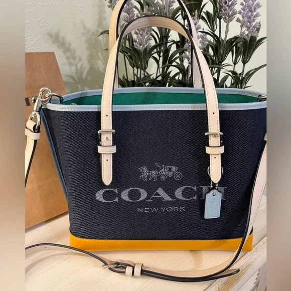 Coach Mollie Tote 25 Crossbody 2-Way Denim Ochre New without tags - Picture 2 of 9